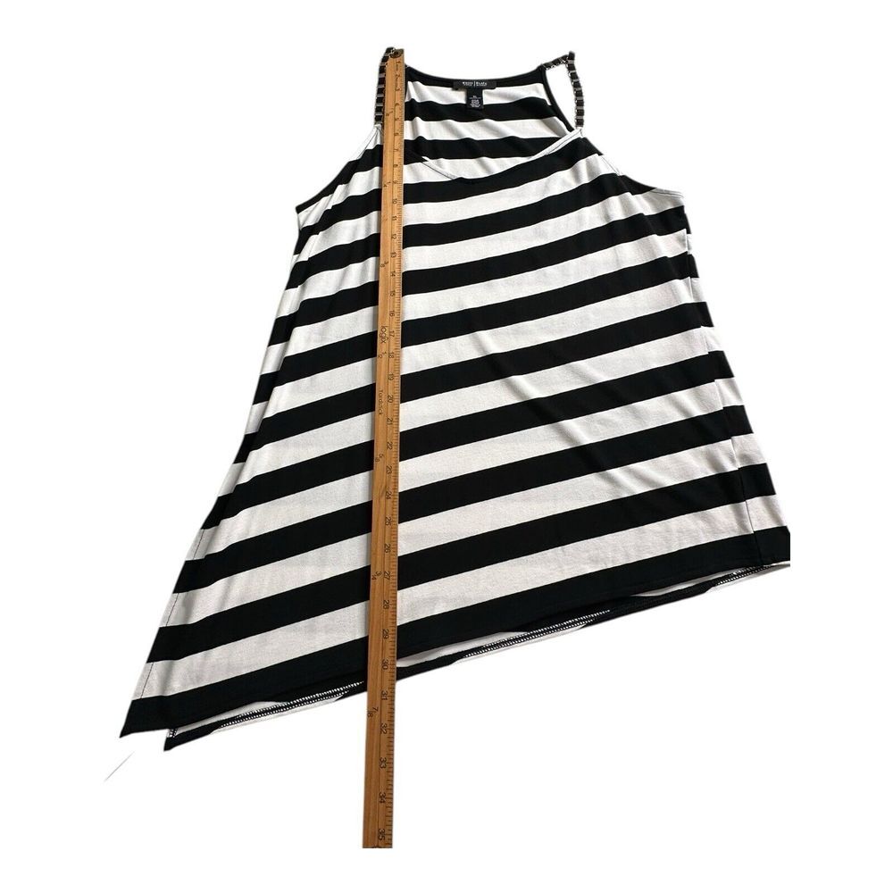 Black and white horizontal striped loose-fitting asymmetrical hem shirt dress XL - Picture 7 of 12